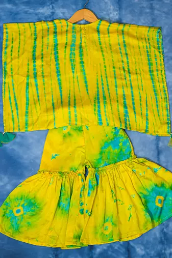 Yellow embroidered chanderi silk sharara set