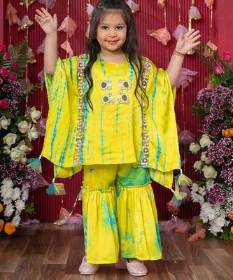 Yellow embroidered chanderi silk sharara set 3
