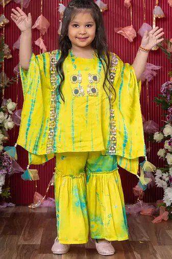 Yellow embroidered chanderi silk sharara set