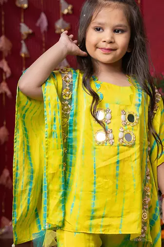 Yellow embroidered chanderi silk sharara set