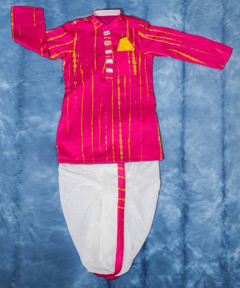 Pink embroidered satin kurta pyjama