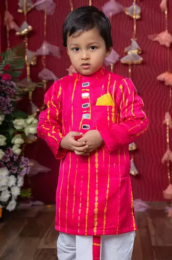 Pink embroidered satin kurta pyjama
