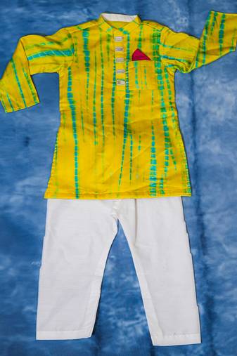 Yellow embroidered satin kurta pyjama