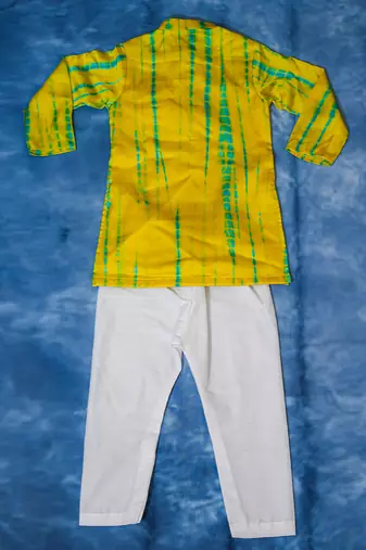 Yellow embroidered satin kurta pyjama