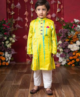 Yellow embroidered satin kurta pyjama 3