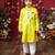 Yellow embroidered satin kurta pyjama