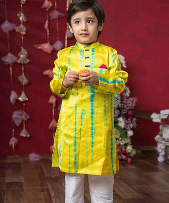 Yellow embroidered satin kurta pyjama 4