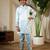 Pista green satin thead with sequins embroidered work wedding function festival party boys straight kurta pant koti