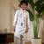 White satin thead with sequins embroidered work wedding function festival party boys straight kurta pant koti