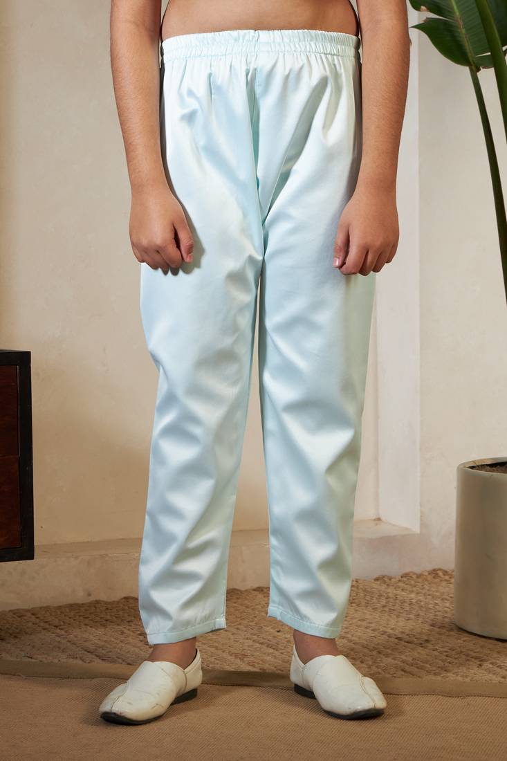 Pista green satin thead with sequins embroidered work wedding function festival party boys straight kurta pant koti