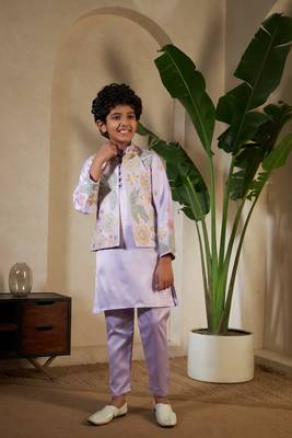 Lavender satin thead with sequins embroidered work wedding function festival party boys straight kurta pant koti 7