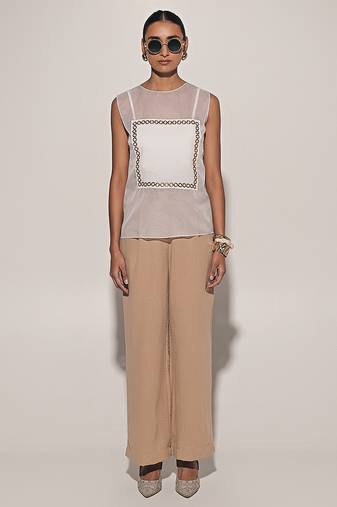 White embroidered linen co ord set