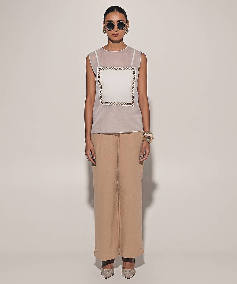 White embroidered linen co ord set