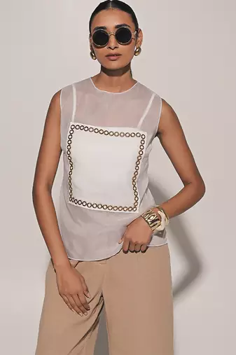 White embroidered linen co ord set