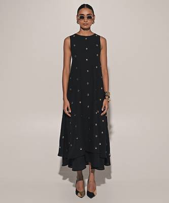 Black embroidered linen dress 1
