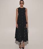 Black embroidered linen dress