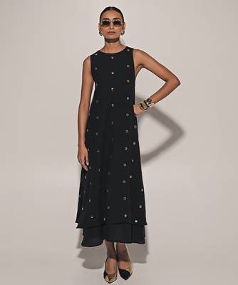 Black embroidered linen dress 2
