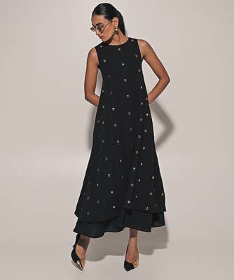 Black embroidered linen dress 3