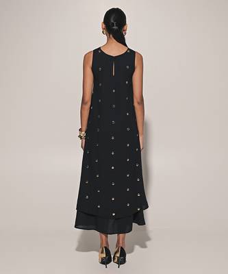Black embroidered linen dress 4