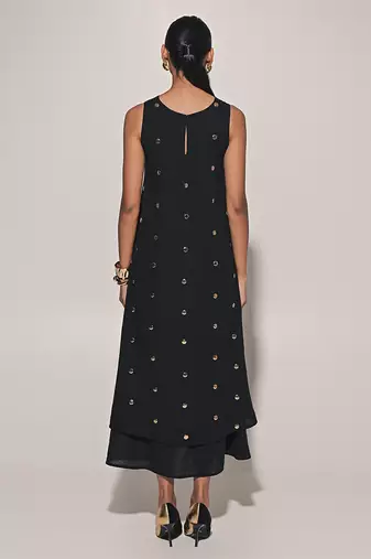 Black embroidered linen dress