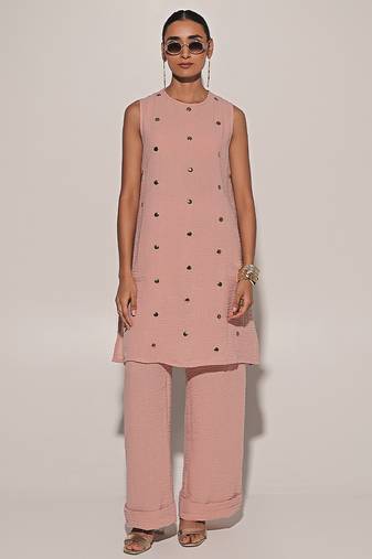Pink embroidered linen co ord set