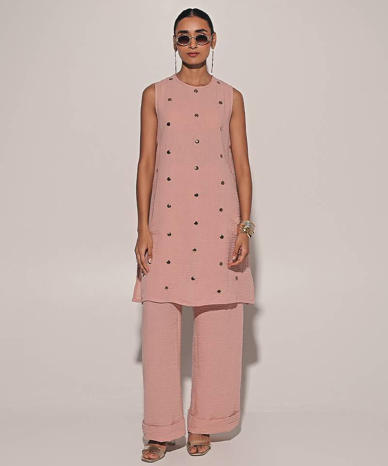 Pink embroidered linen co ord set