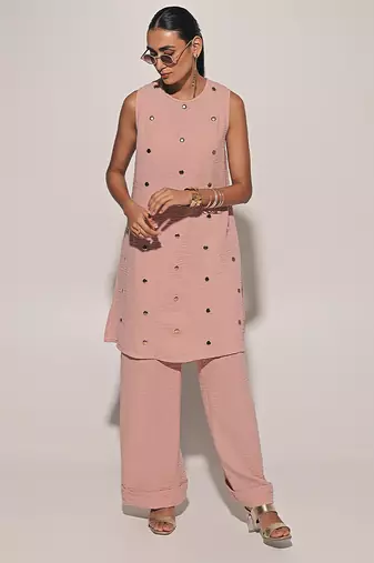 Pink embroidered linen co ord set