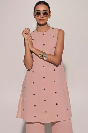 Pink embroidered linen co ord set