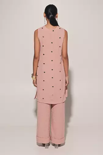 Pink embroidered linen co ord set