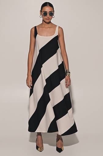 Black & white imported scuba georgette striped dress