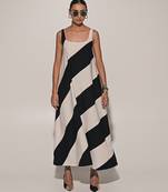 Black & white imported scuba georgette striped dress