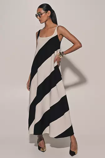 Black & white imported scuba georgette striped dress