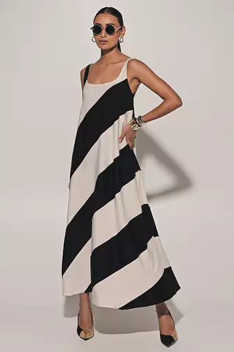 Black & white imported scuba georgette striped dress