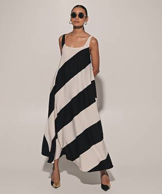 Black & white imported scuba georgette striped dress 4