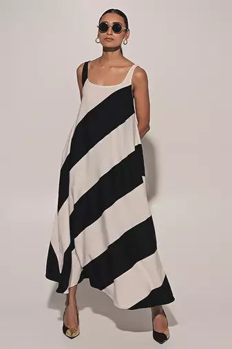 Black & white imported scuba georgette striped dress