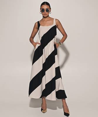 Black & white imported scuba georgette striped dress 5