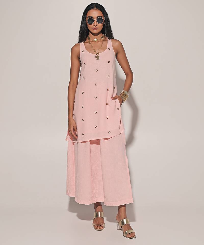 Pink embroidered linen co ord set