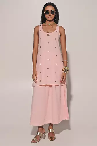 Pink embroidered linen co ord set