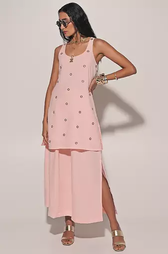 Pink embroidered linen co ord set