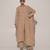 Beige embroidered linen kurta set