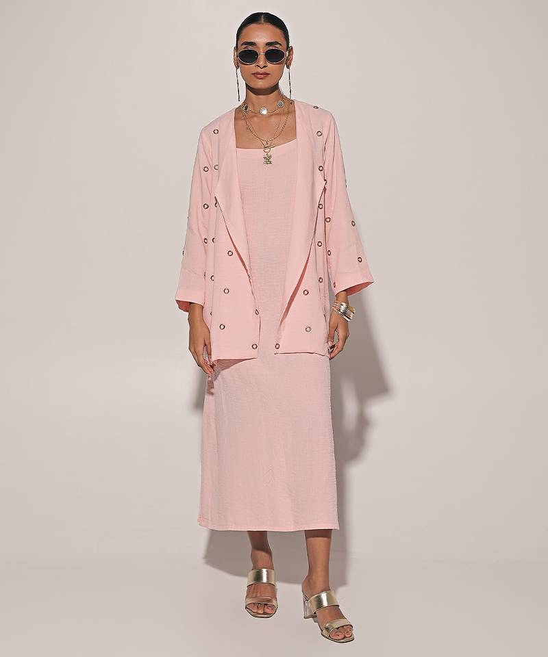 Pink embroidered linen co ord set