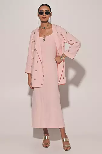 Pink embroidered linen co ord set