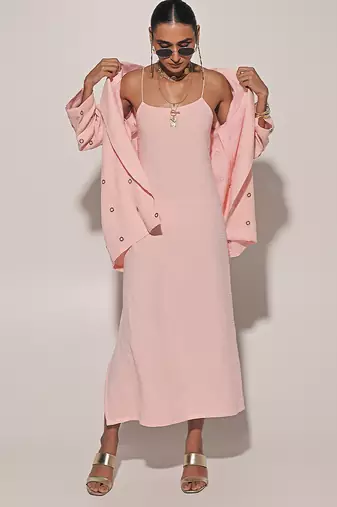 Pink embroidered linen co ord set