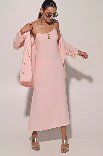 Pink embroidered linen co ord set