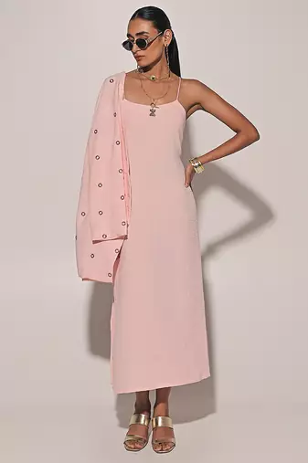 Pink embroidered linen co ord set