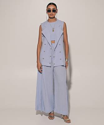 Blue embroidered linen co ord set 1