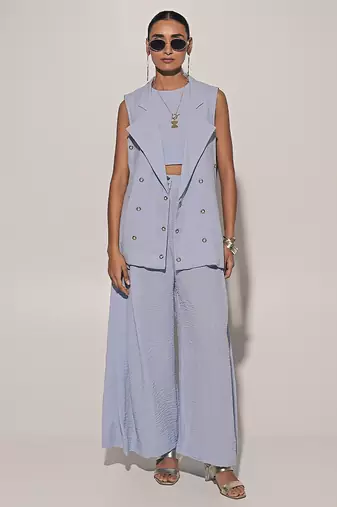 Blue embroidered linen co ord set