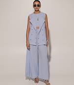 Blue embroidered linen co ord set