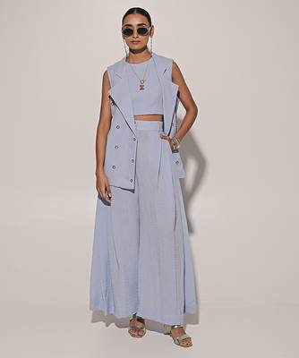 Blue embroidered linen co ord set 2