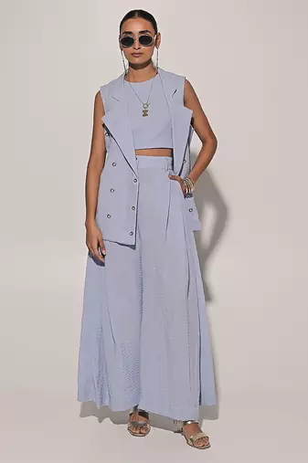 Blue embroidered linen co ord set